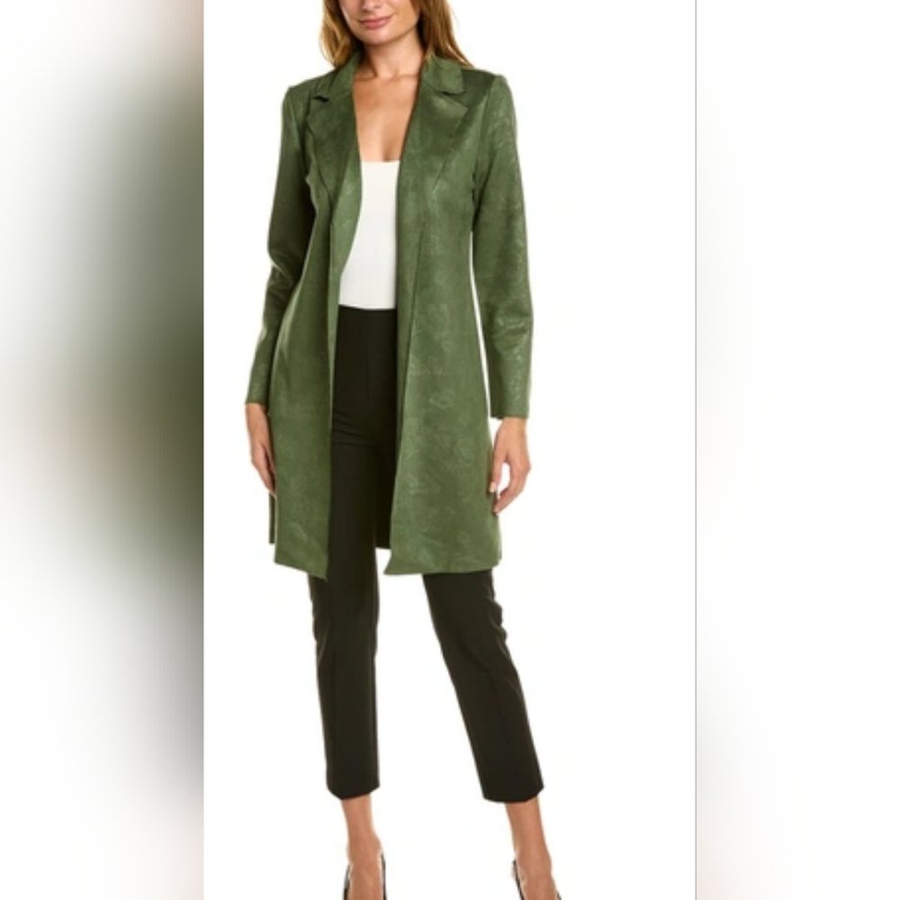 TAHARI Notch Collar Open Front  Coat In Green. NWT Sz L MSRP $88 - Picture 2 of 9